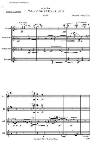 Partiturseite xpt 066. VIER FLÖTEN Piccolo, Alt- und Bassflöte von Xaver Paul Thoma