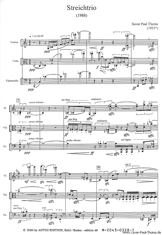 Partiturseite xpt 073. STREICHTRIO für Violine, Viola und Cello von Xaver Paul Thoma