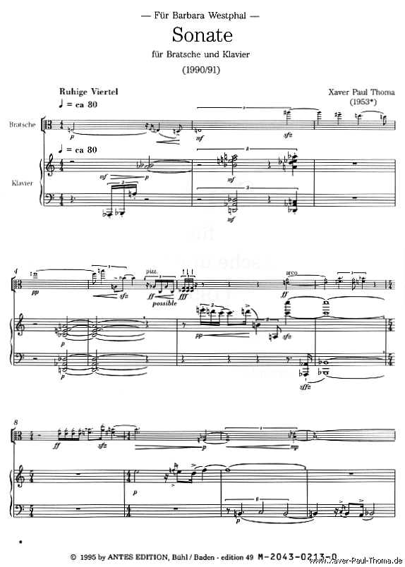Partiturseite xpt 081. SONATE für Bratsche und Klavier von Xaver Paul Thoma