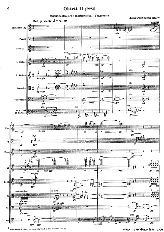 Partiturseite xpt 082. OKTETT II Klarinette, Fagott, Horn, Geigen von Xaver Paul Thoma