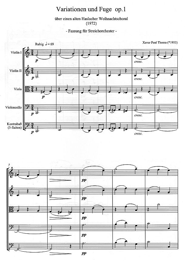 Partiturseite: xpt 2. VARIATIONEN UND FUGE opus 1 für Streichorchester von Xaver Paul Thoma