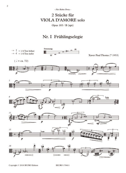 XPT 183B 2 Stücke für Viola d'amore