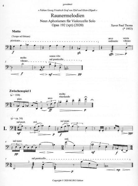Noten Seite 4: xpt 192 - Raunermelodien für Violoncello solo von Xaver Paul Thoma