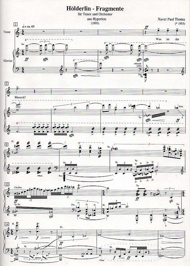 Klavierauszug xpt 89 Hölderlin-Fragmente von Xaver Paul Thoma