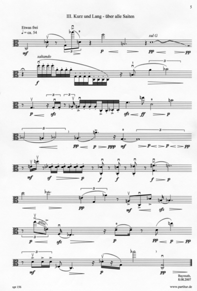 Komposition von Xaver Paul Thoma "Entdeckungen" für Bratsche solo , Noten III